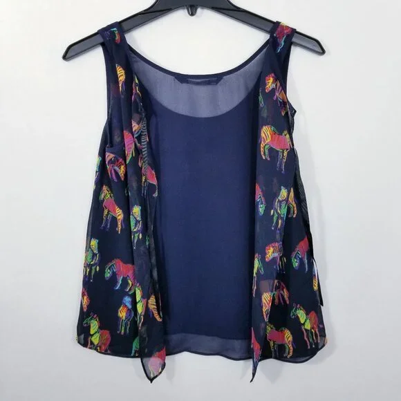 Zara Trafaluc Rainbow Zebras Sheer Tie Back Top - Picture 5 of 6